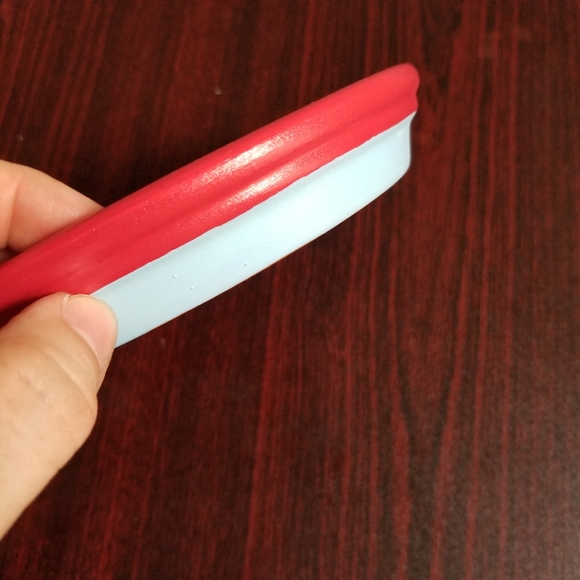 Hand Painted Decoupaged Red, White & Light Blue 6" Flower Pot, Matching Saucer - Picture 4 of 7